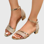 Elia - Women's Glitter Block Heel Sandals with Charm Ankle Strap