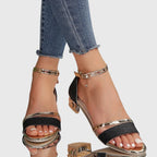 Elia - Women's Glitter Block Heel Sandals with Charm Ankle Strap