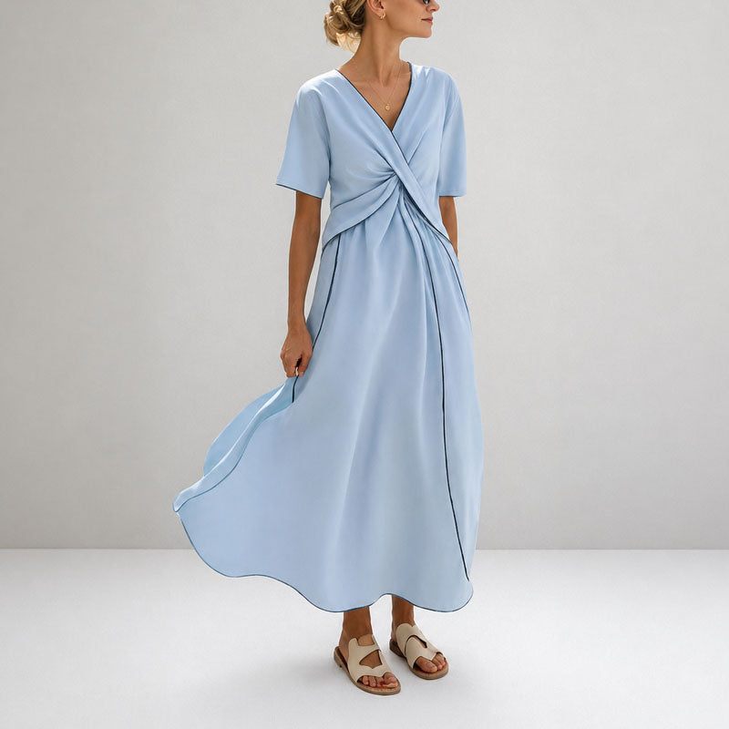 Ella - Women's Twist-Front V-Neck Midi Dress