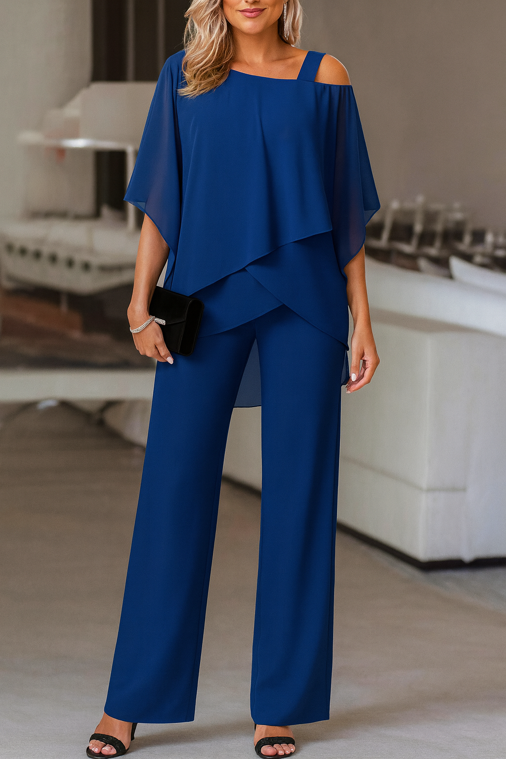 Eloise - Women's Cold-Shoulder Layered Evening Pantsuit