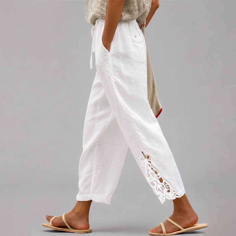 Elowen - Women's Lace-Trim Tapered Cropped Pants