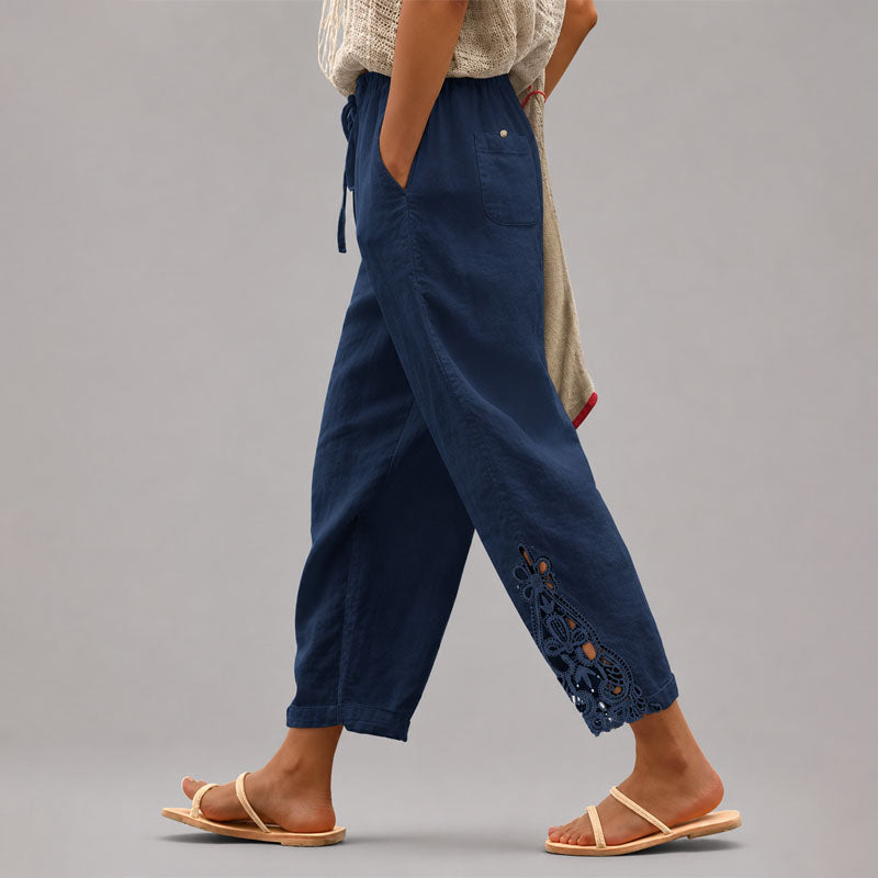 Elowen - Women's Lace-Trim Tapered Cropped Pants