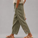 Elowen - Women's Lace-Trim Tapered Cropped Pants