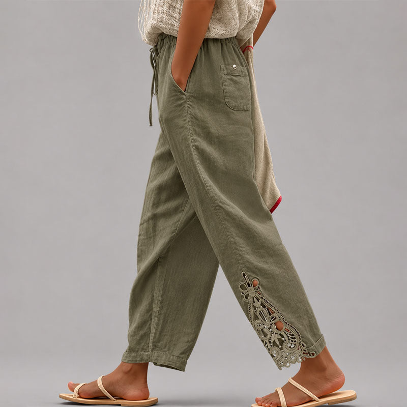 Elowen - Women's Lace-Trim Tapered Cropped Pants