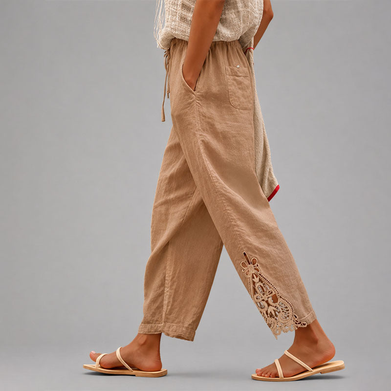 Elowen - Women's Lace-Trim Tapered Cropped Pants