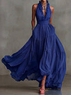 Emma - Women's V-Neck Pleated Halter Boho Maxi Dress 1