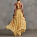 Emma - Women's V-Neck Pleated Halter Boho Maxi Dress 2