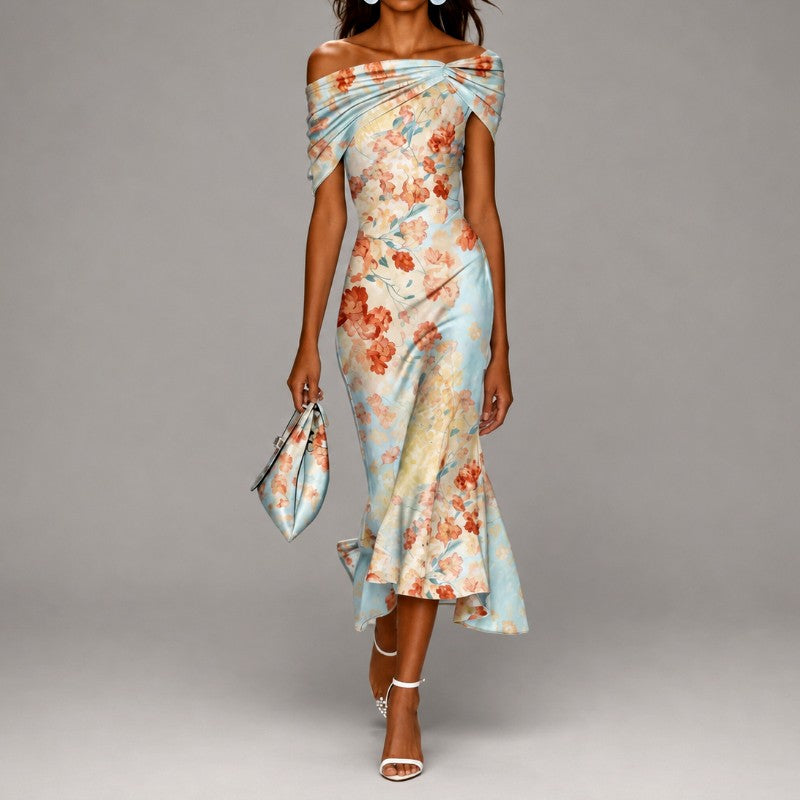 Emmeline - Women's Floral Off-Shoulder Mermaid Midi Dress 1