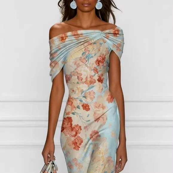 Emmeline - Women's Floral Off-Shoulder Mermaid Midi Dress 3