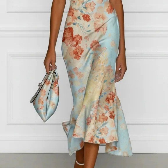 Emmeline - Women's Floral Off-Shoulder Mermaid Midi Dress 4