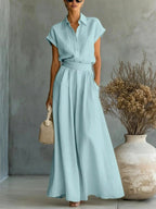 Erica - Women's Collared Short Sleeve Matching Set 2