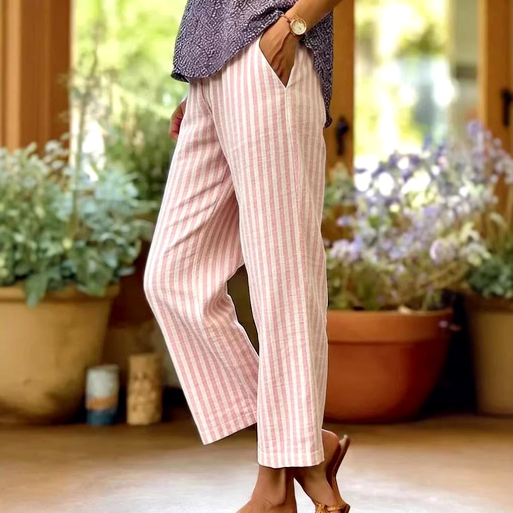 Esme - Women's Striped Relaxed Straight-Leg Trousers 1