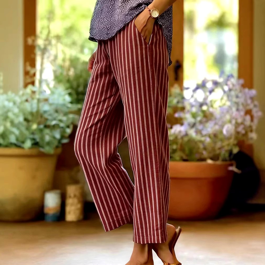 Esme - Women's Striped Relaxed Straight-Leg Trousers 3