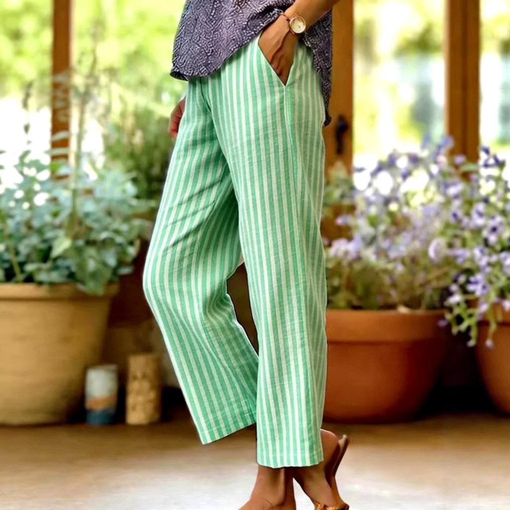Esme - Women's Striped Relaxed Straight-Leg Trousers 4