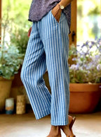 Esme - Women's Striped Relaxed Straight-Leg Trousers 5