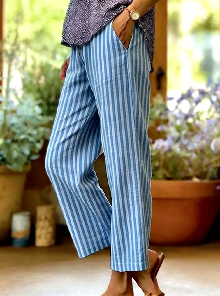 Esme - Women's Striped Relaxed Straight-Leg Trousers 5