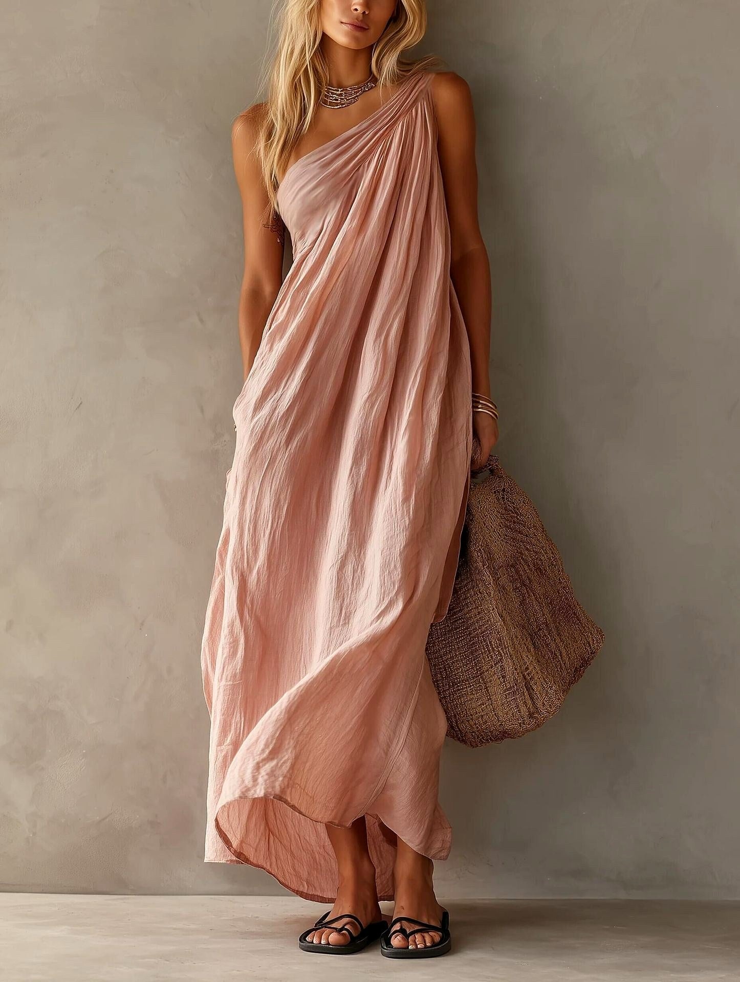 Ethel - Women's Textured One-Shoulder Resort Maxi Dress 1