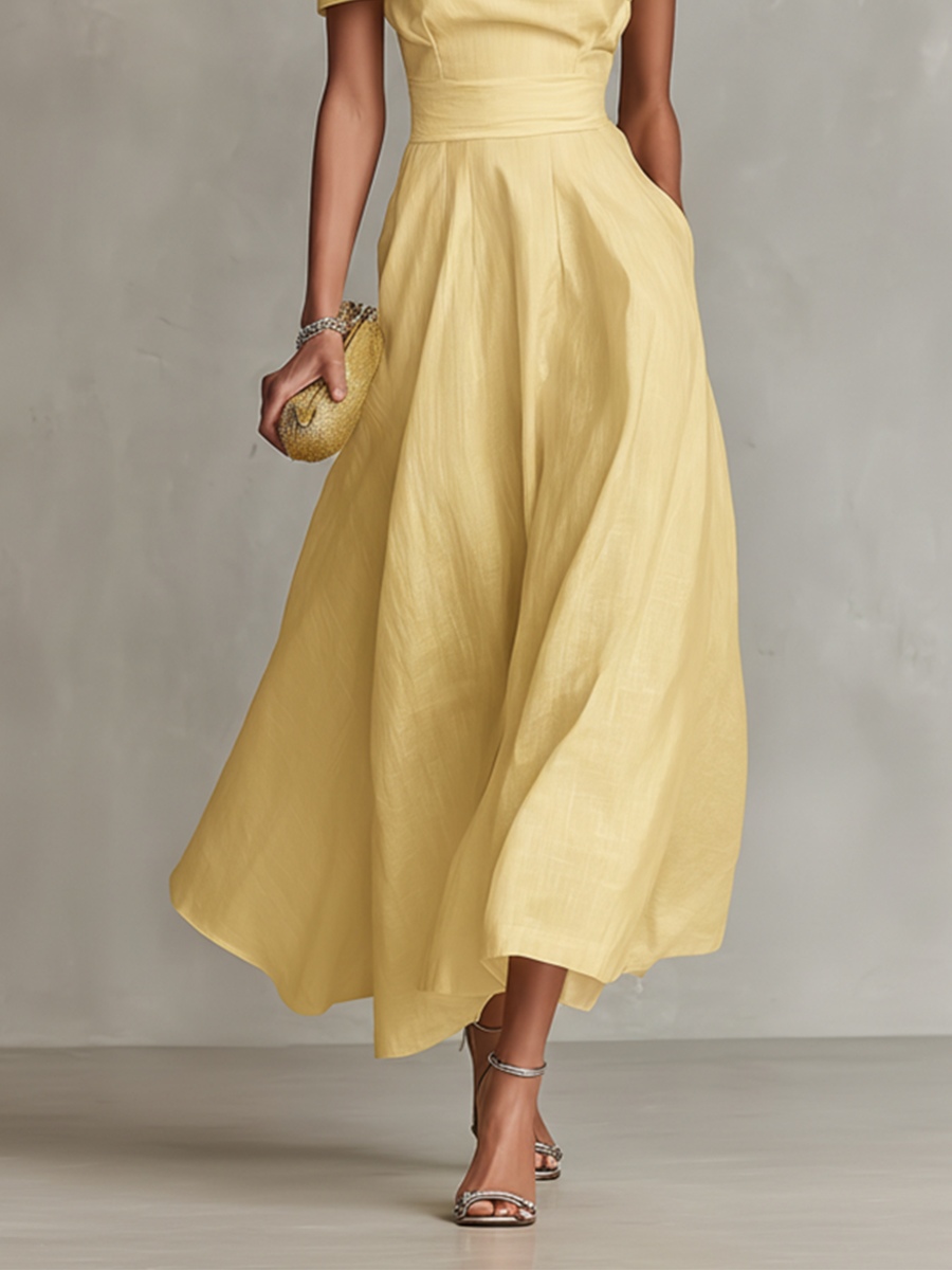 Eulalia - Women's Off-Shoulder Draped  A-Line Midi Dress 