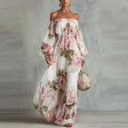 Eulalia - Women's Off-Shoulder Maxi Dress with Billowed Sleeves