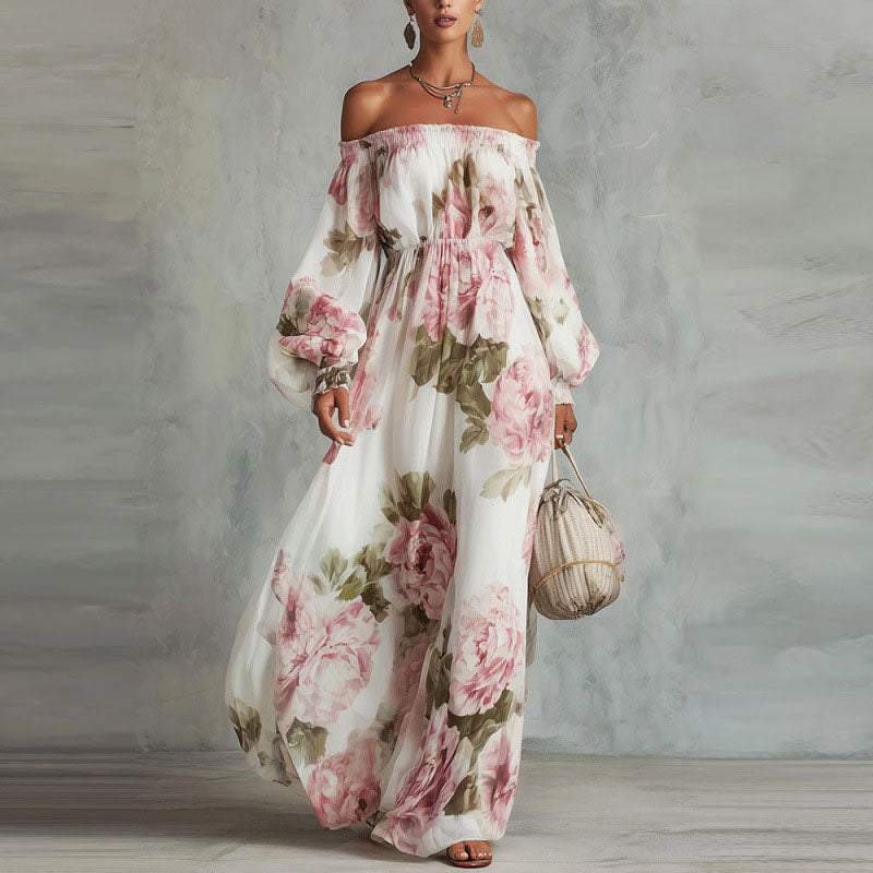 Eulalia - Women's Off-Shoulder Maxi Dress with Billowed Sleeves