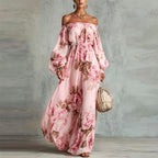 Eulalia - Women's Off-Shoulder Maxi Dress with Billowed Sleeves