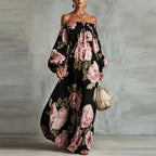Eulalia - Women's Off-Shoulder Maxi Dress with Billowed Sleeves