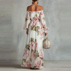 Eulalia - Women's Off-Shoulder Maxi Dress with Billowed Sleeves