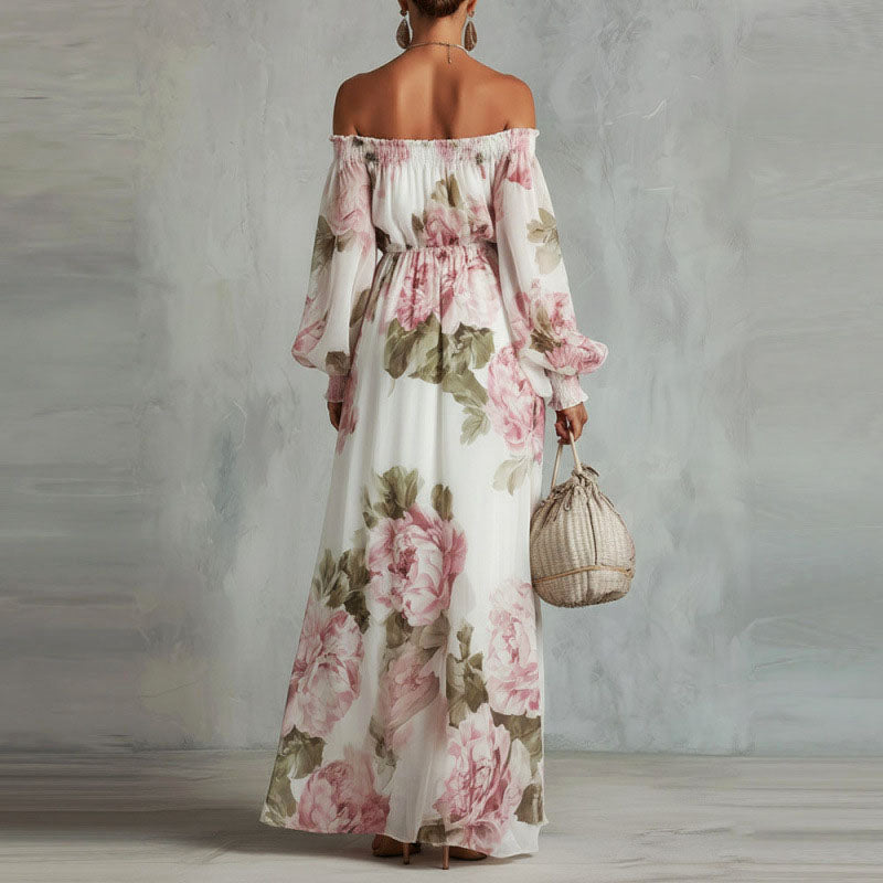 Eulalia - Women's Off-Shoulder Maxi Dress with Billowed Sleeves