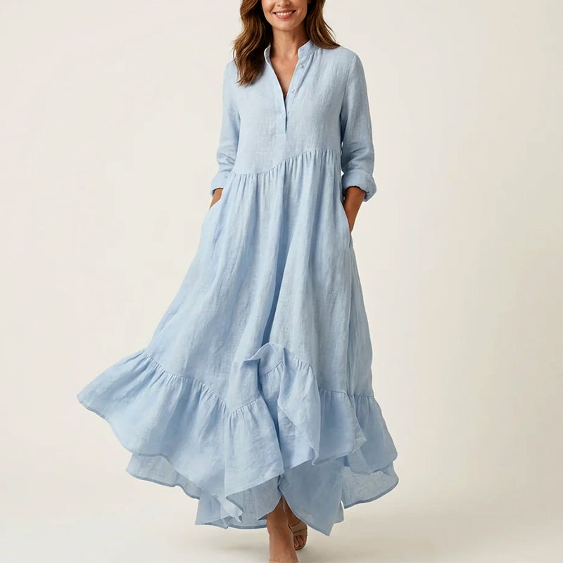 Evangeline - Women's Button-Front Tiered Maxi Dress
