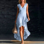 Eveline - Women's V-Neck Sleeveless Ruffle Hem Resort Maxi Dress 2