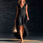 Eveline - Women's V-Neck Sleeveless Ruffle Hem Resort Maxi Dress 4
