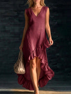 Eveline - Women's V-Neck Sleeveless Ruffle Hem Resort Maxi Dress 5
