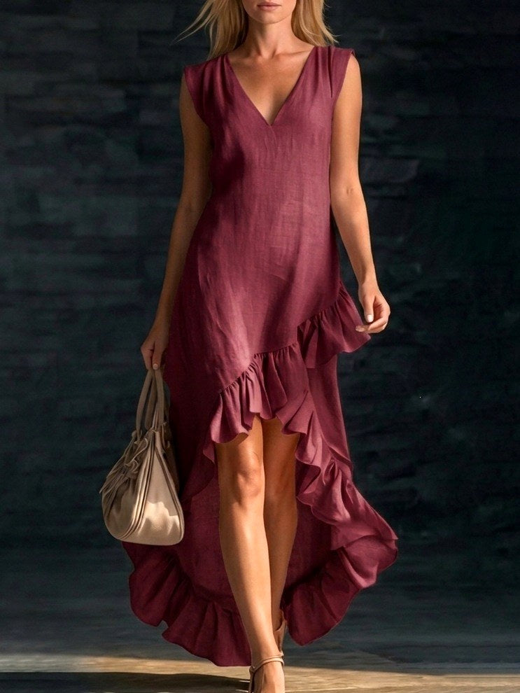 Eveline - Women's V-Neck Sleeveless Ruffle Hem Resort Maxi Dress 5