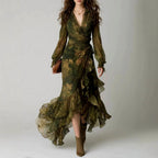 Evelyn - Women's Floral Wrap Ruffle High-Low Maxi Dress 1