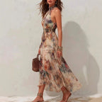 Fae - Women's Floral Halter Tiered Resort Maxi Dress 2