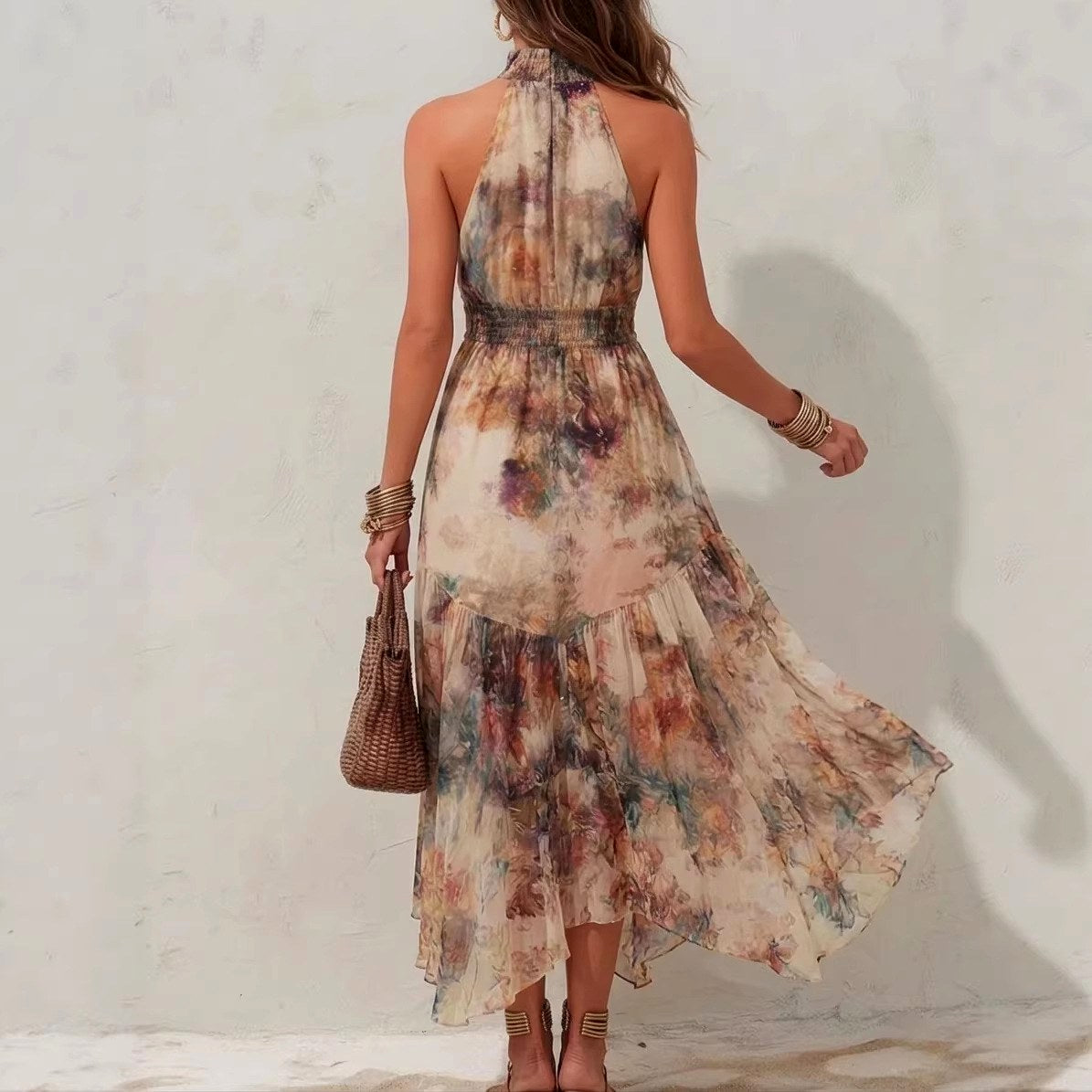 Fae - Women's Floral Halter Tiered Resort Maxi Dress 3