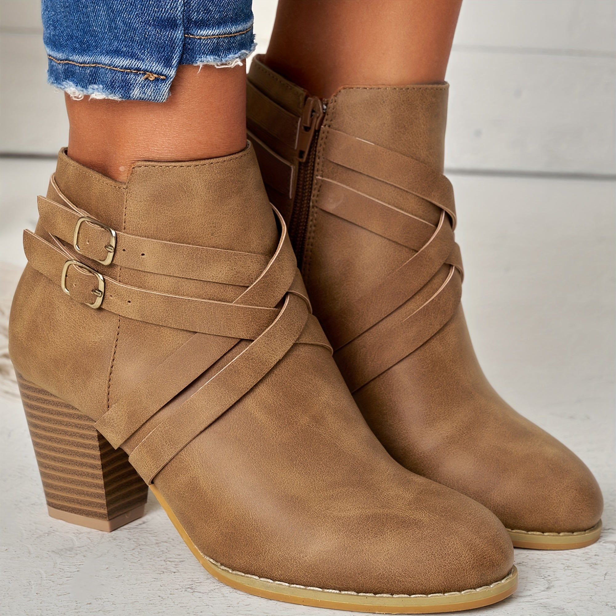 Faye - Women's Strappy Block Heel Ankle Boots