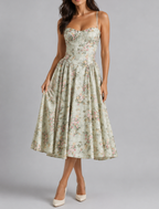 Faye - Women's Sweetheart Corset Midi Dress with Gathered Skirt