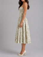 Faye - Women's Sweetheart Corset Midi Dress with Gathered Skirt