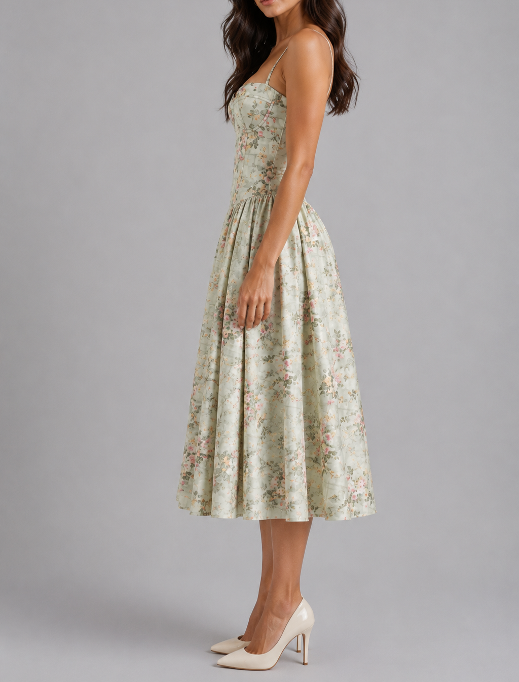 Faye - Women's Sweetheart Corset Midi Dress with Gathered Skirt