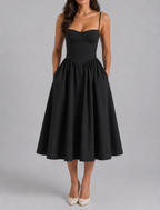 Faye - Women's Sweetheart Corset Midi Dress with Gathered Skirt