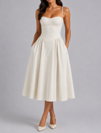 Faye - Women's Sweetheart Corset Midi Dress with Gathered Skirt