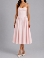 Faye - Women's Sweetheart Corset Midi Dress with Gathered Skirt