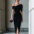 Fidelma - Women's Off-Shoulder Ruched Front Slit Midi Dress 1