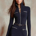 Filomena - Women's Long Sleeve Zip Front Mini Dress 4