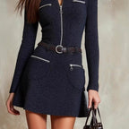 Filomena - Women's Long Sleeve Zip Front Mini Dress 5