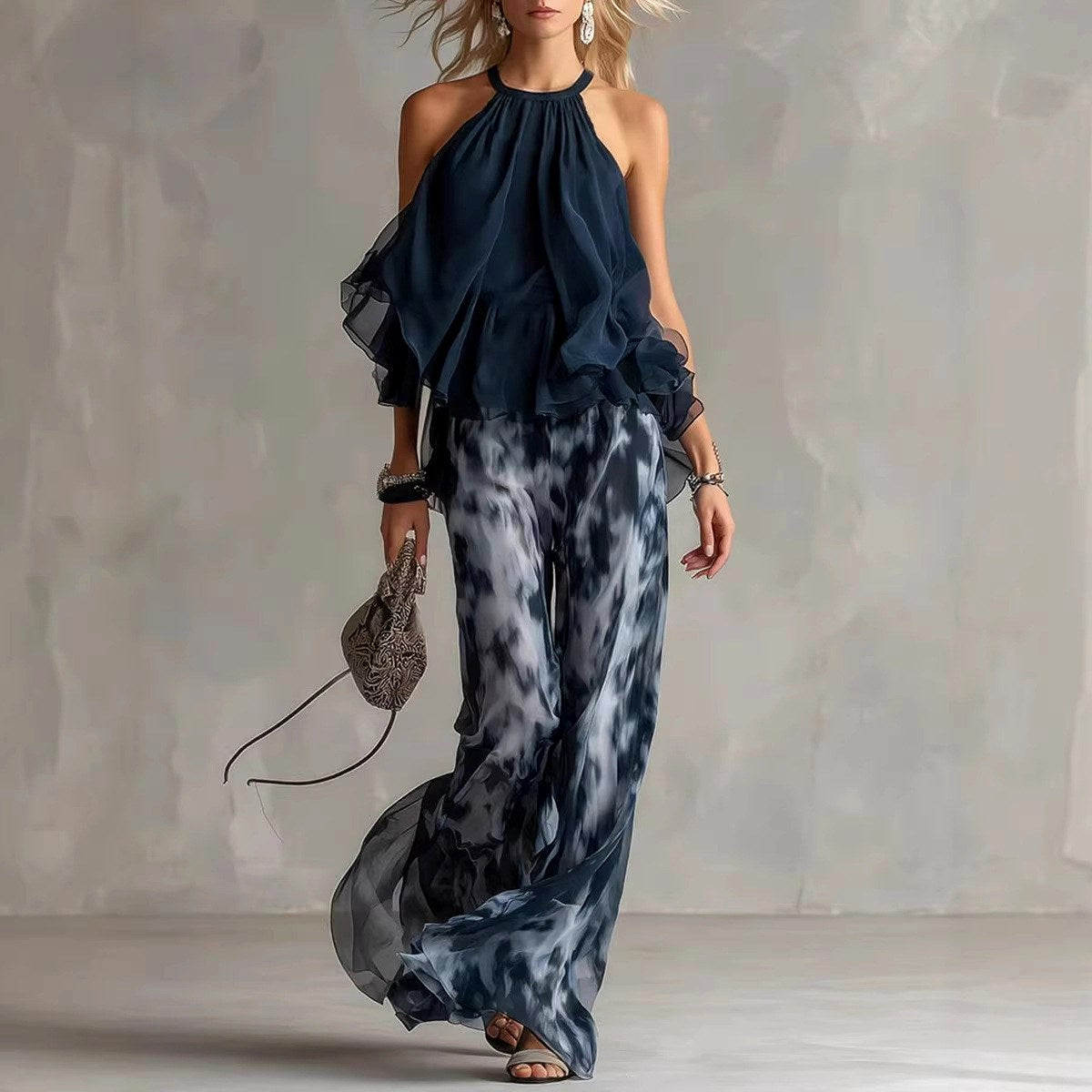 Florence - Women's Halter Ruffle Top & Wide-Leg Pants Set 1