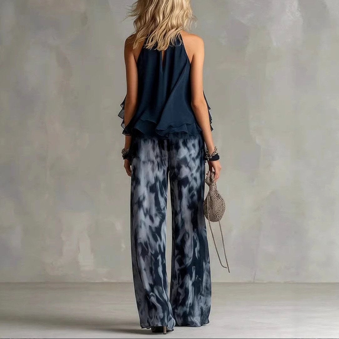 Florence - Women's Halter Ruffle Top & Wide-Leg Pants Set 2