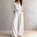 Garnet - Women's Cotton Collared Wide Leg Matching Set 1