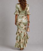 Gemma - Women's Floral V-Neck Maxi Dress with Ruched Waist
